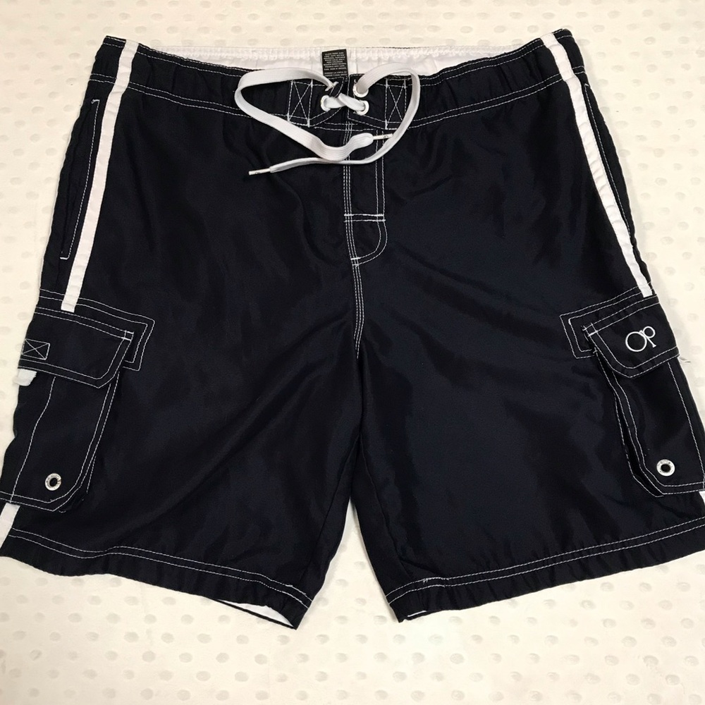 OP Navy/White Men's M Swim Shorts. Drawstring. Liner. Lots of Pockets, Not Cheap